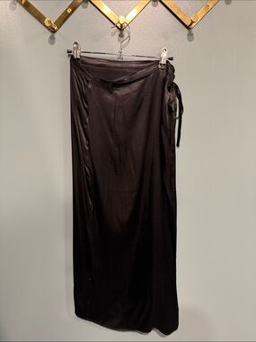 H&M Black Satin Wrap Midi Skirt